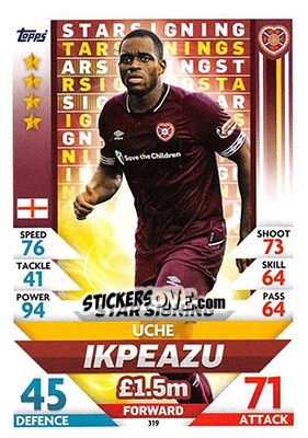 Sticker Uche Ikpeazu - SPFL 2018-2019. Match Attax n. 319 - Topps