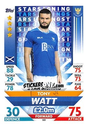 Sticker Tony Watt - SPFL 2018-2019. Match Attax n. 323 - Topps