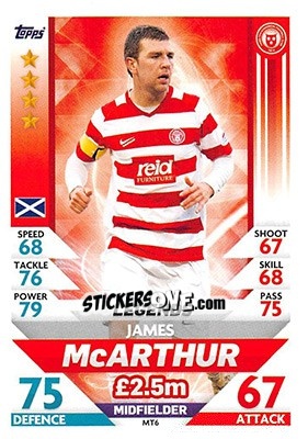 Sticker James McArthur - SPFL 2018-2019. Match Attax n. MT6 - Topps