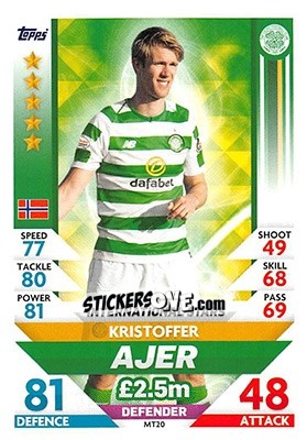 Sticker Kristoffer Ajer - SPFL 2018-2019. Match Attax n. MT20 - Topps