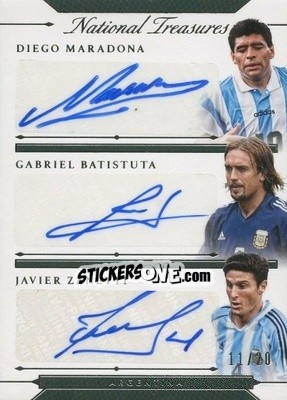 Sticker Diego Maradona / Gabriel Batisuta / Javier Zanetti - National Treasures Soccer 2018 n. TS15 - Panini