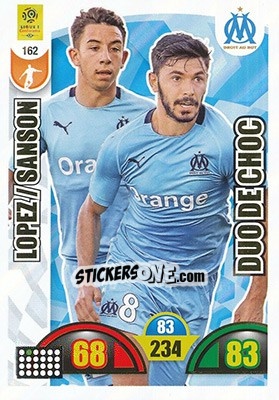 Sticker Morgan Sanson / Maxime Lopez - FOOT 2018-2019. Adrenalyn XL n. 162 - Panini