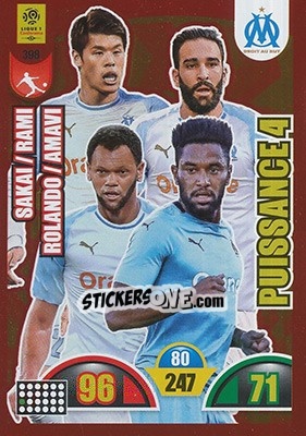 Sticker Hiroki Sakai / Adil Rami / Rolando / Jordan Amavi - FOOT 2018-2019. Adrenalyn XL n. 398 - Panini