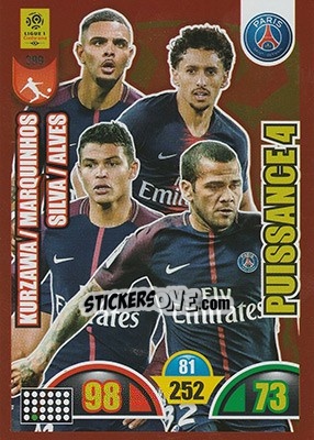 Sticker Layvin Kurzawa / Marquinhos / Thiago Silva / Dani Alves - FOOT 2018-2019. Adrenalyn XL n. 399 - Panini