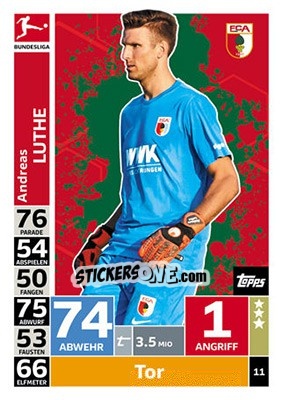 Sticker Andreas Luthe - German Fussball Bundesliga 2018-2019. Match Attax n. 11 - Topps