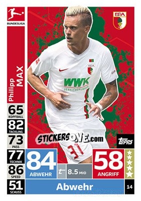 Sticker Philipp Max - German Fussball Bundesliga 2018-2019. Match Attax - Topps