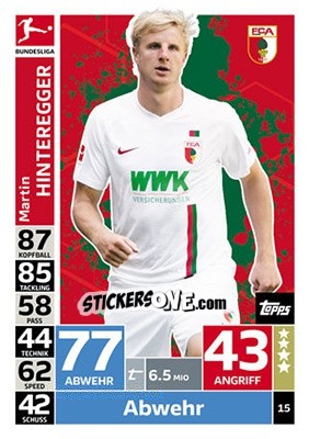 Sticker Martin Hinteregger - German Fussball Bundesliga 2018-2019. Match Attax - Topps