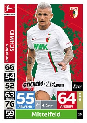 Sticker Jonathan Schmid - German Fussball Bundesliga 2018-2019. Match Attax n. 19 - Topps