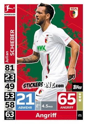 Sticker Julian Schieber - German Fussball Bundesliga 2018-2019. Match Attax n. 21 - Topps