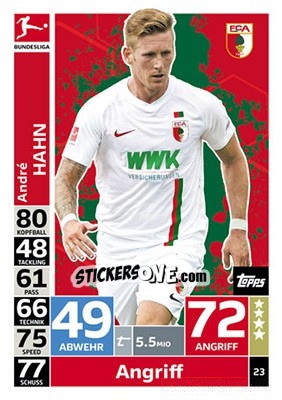 Sticker André Hahn - German Fussball Bundesliga 2018-2019. Match Attax n. 23 - Topps
