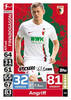 Sticker Alfred Finnbogason - German Fussball Bundesliga 2018-2019. Match Attax n. 24 - Topps