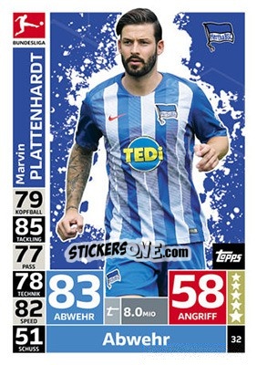 Sticker Marvin Plattenhardt - German Fussball Bundesliga 2018-2019. Match Attax n. 32 - Topps