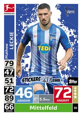 Sticker Mathew Leckie - German Fussball Bundesliga 2018-2019. Match Attax n. 36 - Topps