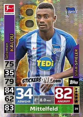 Sticker Salomon Kalou - German Fussball Bundesliga 2018-2019. Match Attax n. 39 - Topps