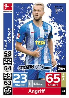 Cromo Pascal Köpke - German Fussball Bundesliga 2018-2019. Match Attax - Topps