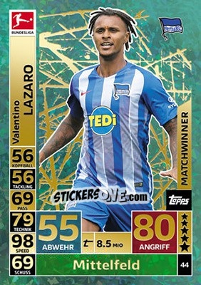 Sticker Valentino Lazaro - German Fussball Bundesliga 2018-2019. Match Attax n. 44 - Topps