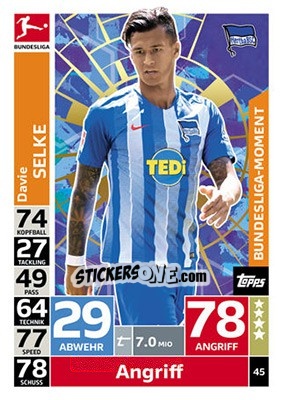 Sticker Davie Selke - German Fussball Bundesliga 2018-2019. Match Attax - Topps