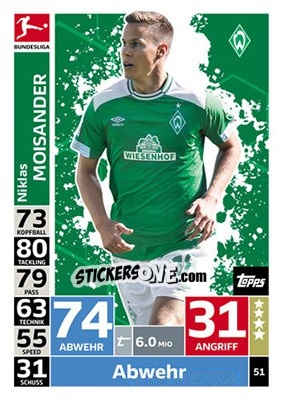 Sticker Niklas Moisander - German Fussball Bundesliga 2018-2019. Match Attax - Topps