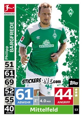 Sticker Philipp Bargfrede - German Fussball Bundesliga 2018-2019. Match Attax - Topps