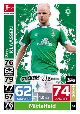 Sticker Davy Klaassen - German Fussball Bundesliga 2018-2019. Match Attax n. 54 - Topps