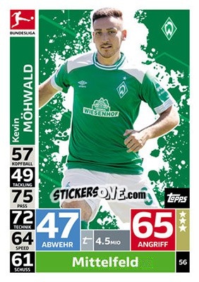 Sticker Kevin Möhwald - German Fussball Bundesliga 2018-2019. Match Attax - Topps
