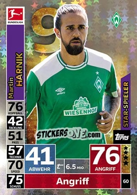 Sticker Martin Harnik - German Fussball Bundesliga 2018-2019. Match Attax n. 60 - Topps