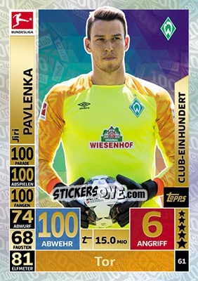 Sticker Jiri Pavlenka - German Fussball Bundesliga 2018-2019. Match Attax - Topps