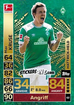 Sticker Max Kruse - German Fussball Bundesliga 2018-2019. Match Attax n. 62 - Topps