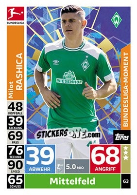 Sticker Milot Rashica - German Fussball Bundesliga 2018-2019. Match Attax n. 63 - Topps