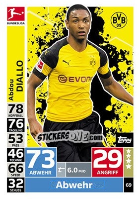 Sticker Abdou Diallo - German Fussball Bundesliga 2018-2019. Match Attax n. 69 - Topps