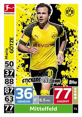 Sticker Mario Götze - German Fussball Bundesliga 2018-2019. Match Attax n. 71 - Topps