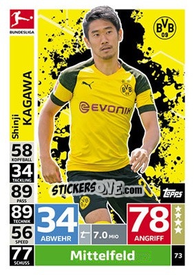 Sticker Shinji Kagawa - German Fussball Bundesliga 2018-2019. Match Attax n. 73 - Topps