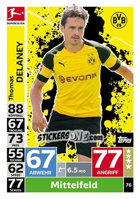 Sticker Thomas Delaney - German Fussball Bundesliga 2018-2019. Match Attax n. 76 - Topps