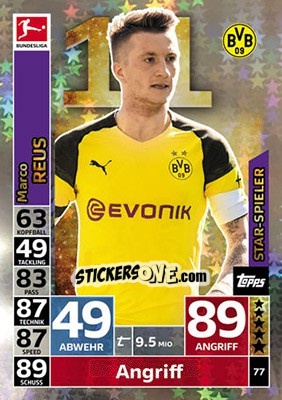 Sticker Marco Reus - German Fussball Bundesliga 2018-2019. Match Attax n. 77 - Topps