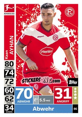 Sticker Kaan Ayhan - German Fussball Bundesliga 2018-2019. Match Attax n. 86 - Topps