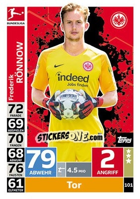 Sticker Frederik Rönnow - German Fussball Bundesliga 2018-2019. Match Attax n. 101 - Topps