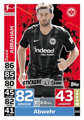 Sticker David Abraham - German Fussball Bundesliga 2018-2019. Match Attax - Topps