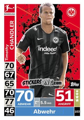 Sticker Timothy Chandler - German Fussball Bundesliga 2018-2019. Match Attax - Topps