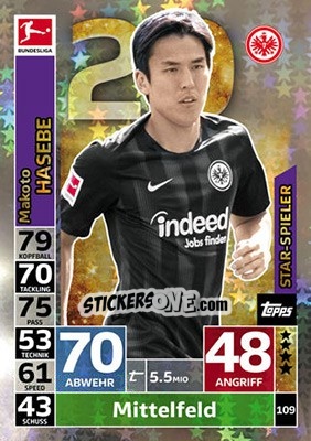 Sticker Makoto Hasebe - German Fussball Bundesliga 2018-2019. Match Attax n. 109 - Topps