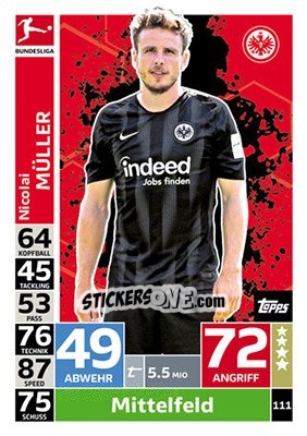 Sticker Nicolai Müller - German Fussball Bundesliga 2018-2019. Match Attax - Topps