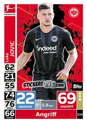 Sticker Luka Jovic - German Fussball Bundesliga 2018-2019. Match Attax n. 112 - Topps