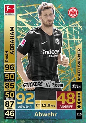 Sticker David Abraham - German Fussball Bundesliga 2018-2019. Match Attax - Topps