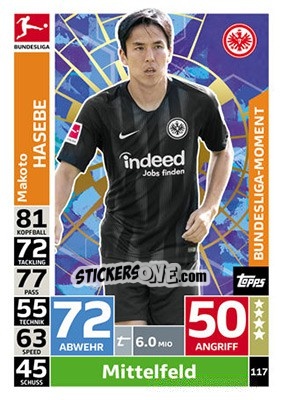 Sticker Makoto Hasebe - German Fussball Bundesliga 2018-2019. Match Attax n. 117 - Topps