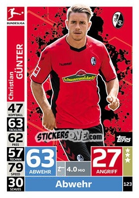Sticker Christian Günter - German Fussball Bundesliga 2018-2019. Match Attax n. 123 - Topps