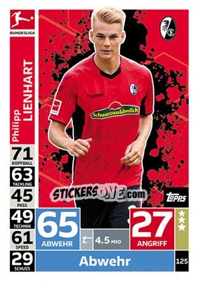 Sticker Philipp Lienhart - German Fussball Bundesliga 2018-2019. Match Attax - Topps