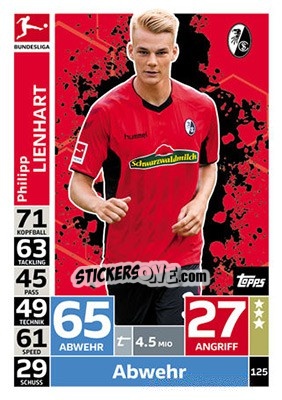 Sticker Philipp Lienhart - German Fussball Bundesliga 2018-2019. Match Attax n. 125 - Topps