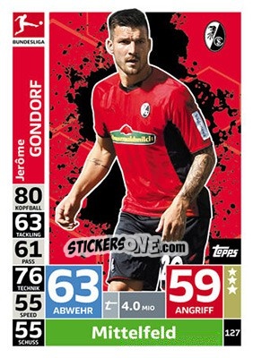 Sticker Jerôme Gondorf - German Fussball Bundesliga 2018-2019. Match Attax n. 127 - Topps