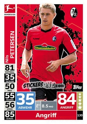 Sticker Nils Petersen - German Fussball Bundesliga 2018-2019. Match Attax n. 130 - Topps