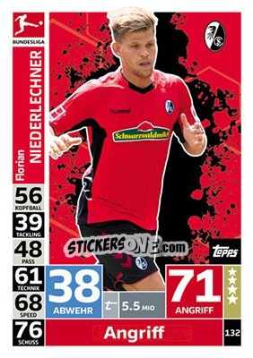 Sticker Florian Niederlechner - German Fussball Bundesliga 2018-2019. Match Attax n. 132 - Topps