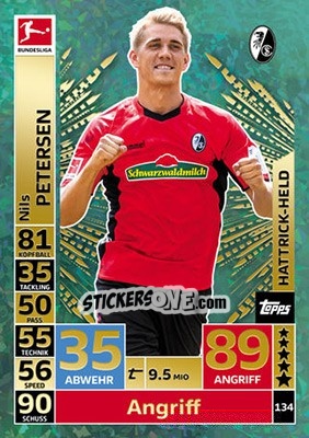 Sticker Nils Petersen - German Fussball Bundesliga 2018-2019. Match Attax n. 134 - Topps